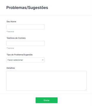 Formulário Para Problemas/Sugestões