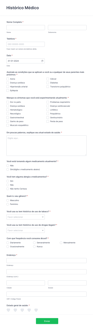Formulário Para Registro Do Histórico Médico