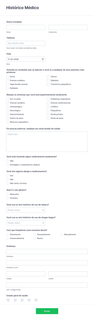 Formulário Para Registro Do Histórico Médico