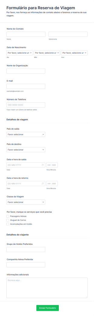 Formulário Para Reserva De Viagem Form Template