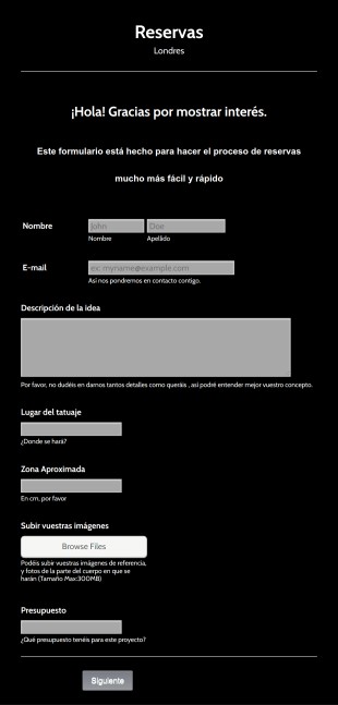 Formulario Para Reservas De Tatuajes Form Template