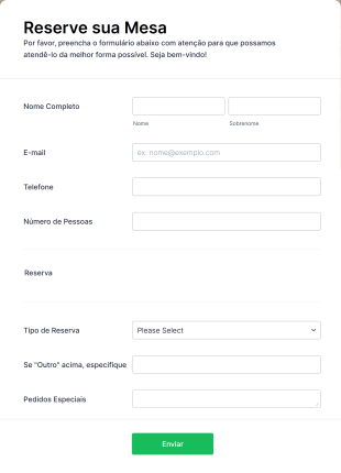 Formulário Para Reservas Em Restaurante Form Template
