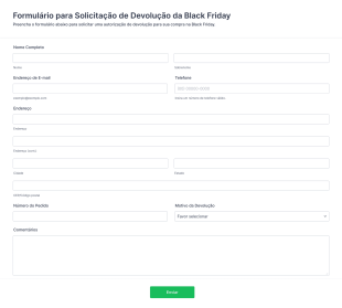 Formulário Para Solicitação De Devolução Da Black Friday