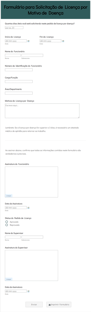 Formulário Para Solicitação De Licença Por Motivo De Doença Form Template