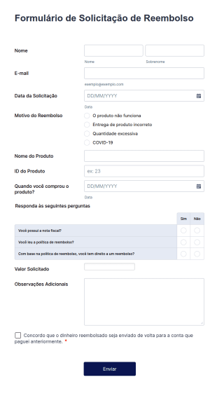 Formulário Para Solicitação De Reembolso