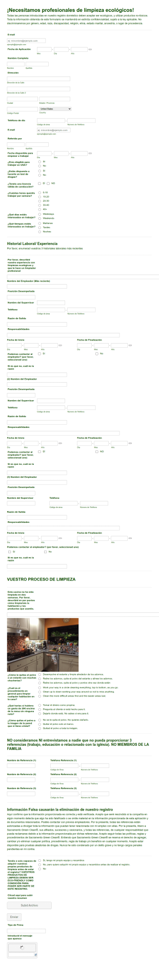 Formulario Para Trabajo De Limpieza