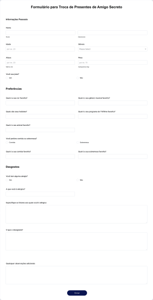 Formulário Para Troca De Presentes De Amigo Secreto Form Template