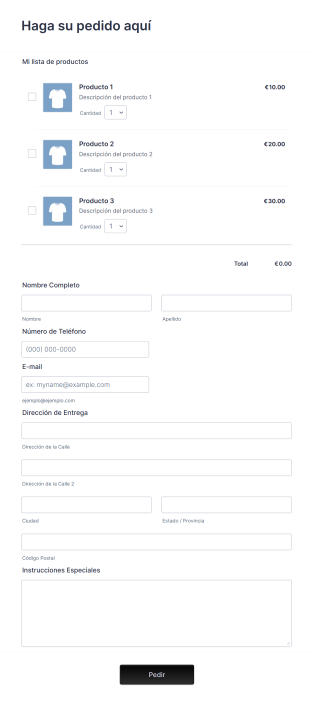 Formulario Pedido Personalizado Form Template