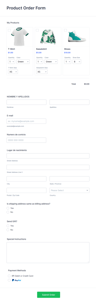 Formulario Pedidos Attosnet