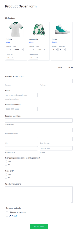 Formulario Pedidos Attosnet