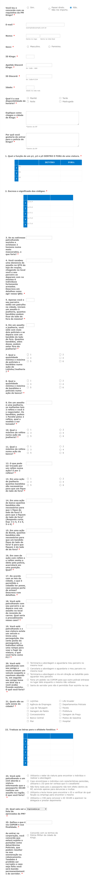 Formulário PM Kings RolePlay Form Template
