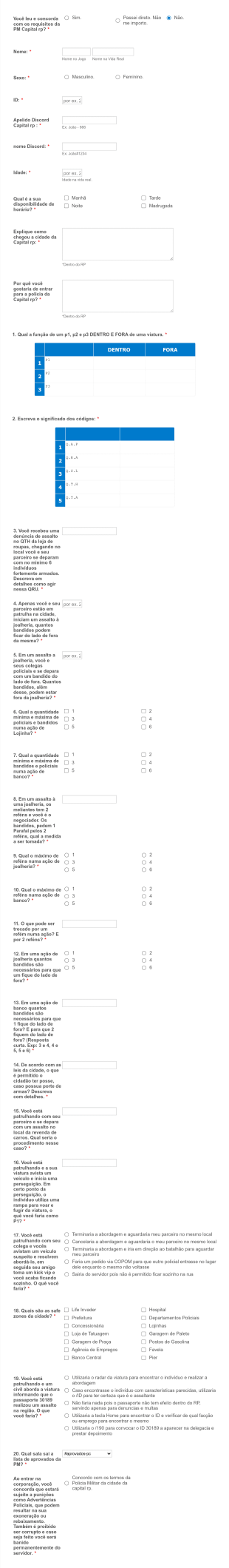 Formulário PM Kings RolePlay Form Template