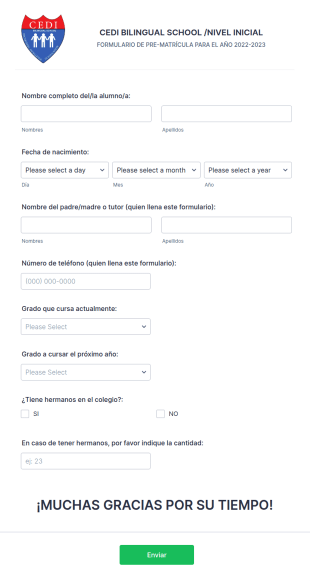 Formulario Prematrícula INICIAL