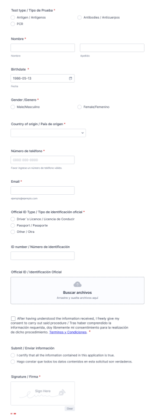 Formulario Pruebas Covid