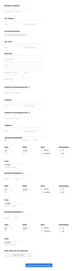Formulario Registro Para Parque De Perros Form Template