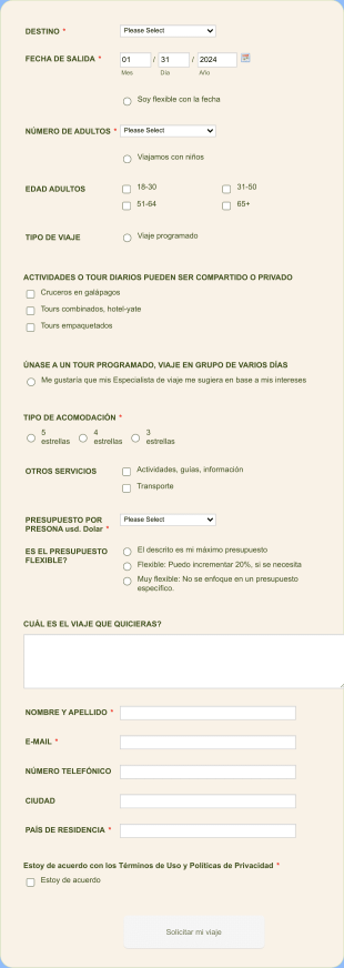 Formulario Reserva Agencia De Viajes Araujo Travel Form Template