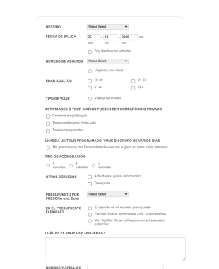 Formulario Reserva Agencia Viajes
