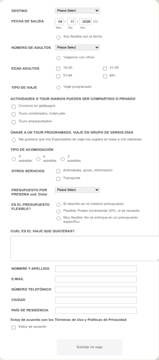 Formulario Reserva Agencia Viajes