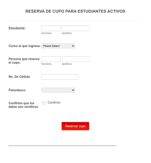Formulario Reservar Cupo De Admisión
