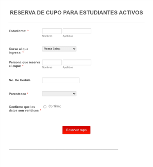 Formulario Reservar Cupo De Admisión Form Template