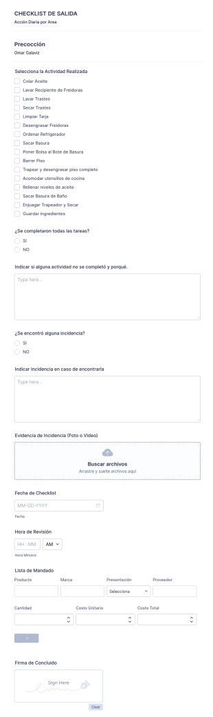 Formulario Salida De Turno