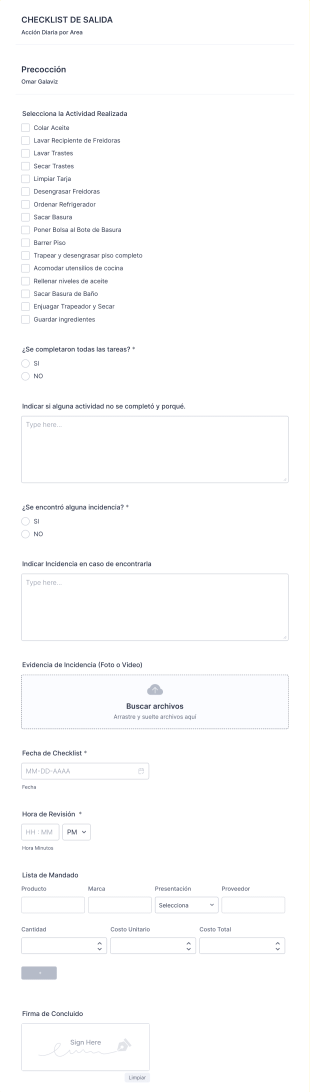 Formulario Salida De Turno