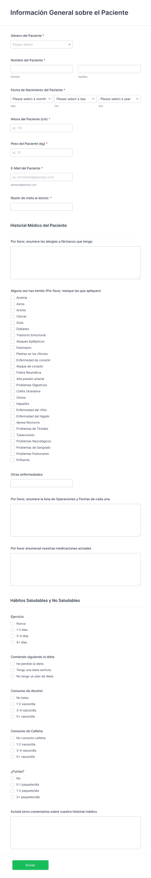 Formulario Sobre Historial Médico Del Paciente Form Template