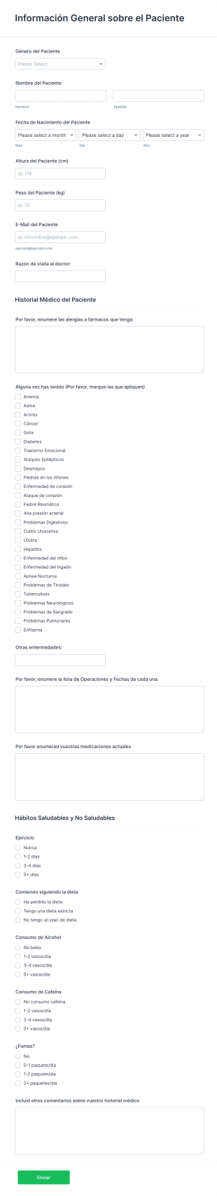 Formulario Sobre Historial Médico Del Paciente Form Template
