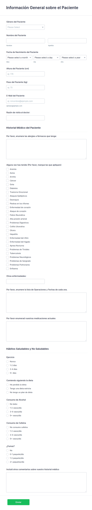 Formulario Sobre Historial Médico Del Paciente