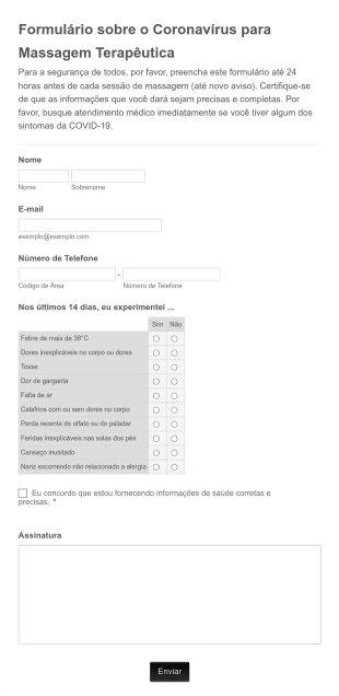 Formulário Sobre O Coronavírus Para Massagem Terapêutica Form Template