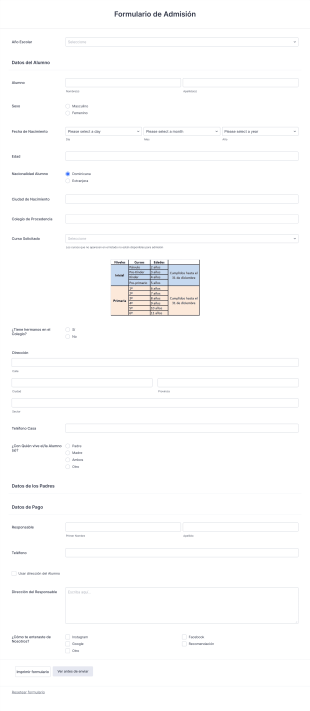 Formulario Solicitud De Admisión CALASANZ Form Template