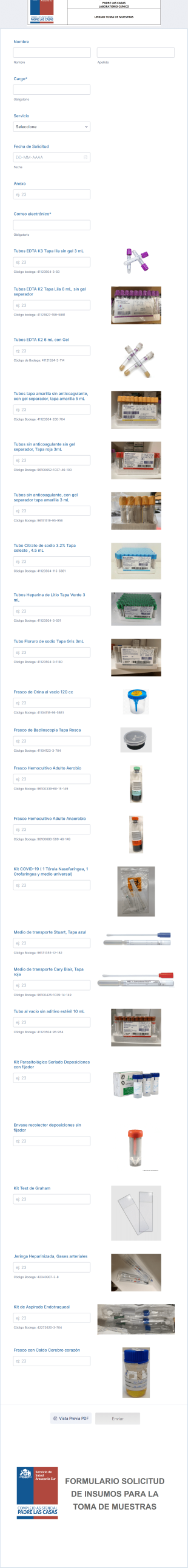 Formulario Solicitud Insumos Para Toma De Muestras