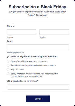 Formulario Subscripción A Black Friday