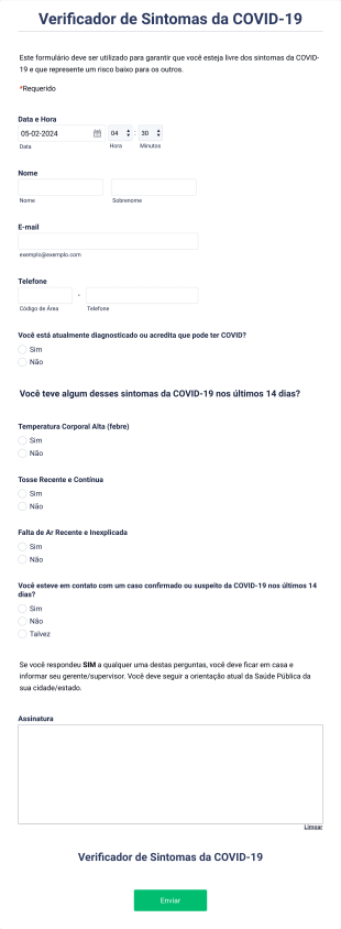 Formulário Verificador De Sintomas Da COVID 19 Form Template