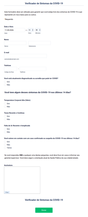 Formulário Verificador De Sintomas Da COVID 19