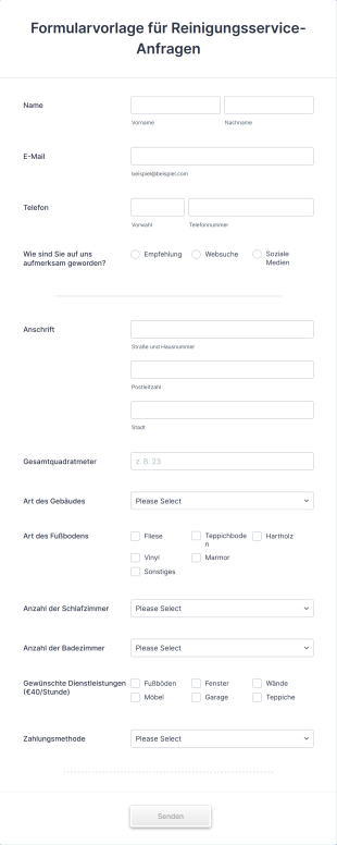 Formularvorlage Für Reinigungsservice Anfragen Form Template