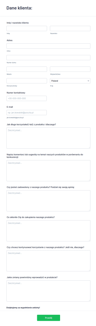 Formularz Ankiety Produktu
