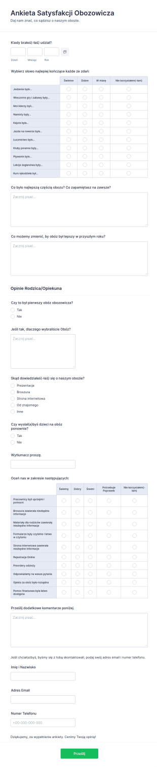 Formularz Ankiety Satysfakcji Obozowicza
