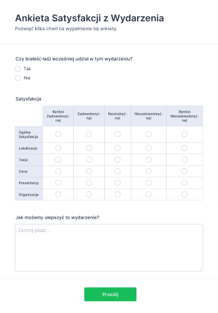Formularz Ankiety Satysfakcji Z Wydarzenia Form Template
