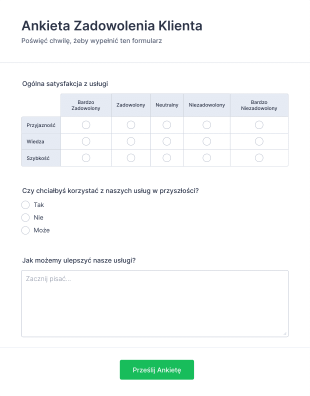 Formularz Ankiety Zadowolenia Klienta Form Template