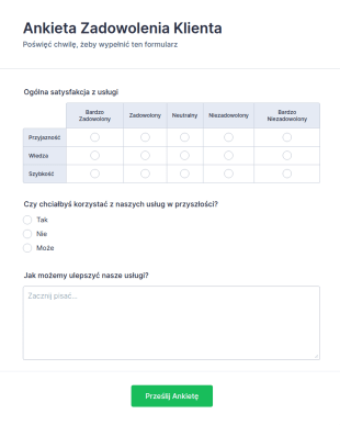 Formularz Ankiety Zadowolenia Klienta