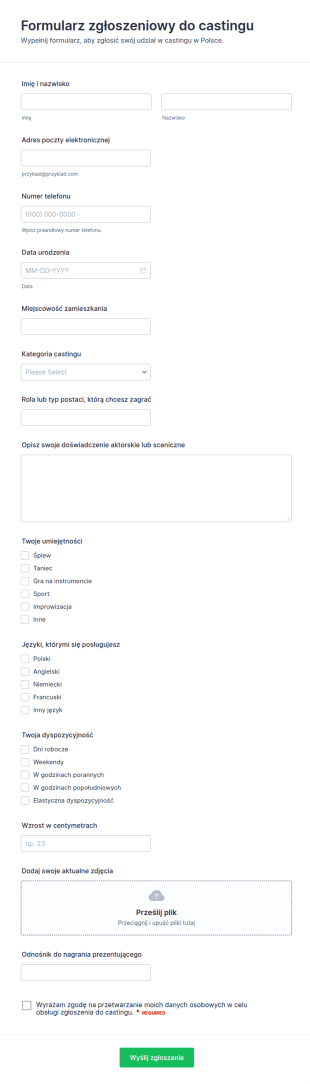 Formularz Aplikacji Castingowej