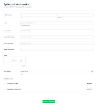 Formularz Aplikacji Członkowskiej Form Template