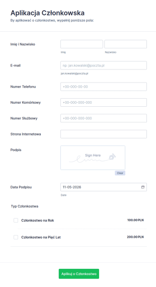 Formularz Aplikacji Członkowskiej