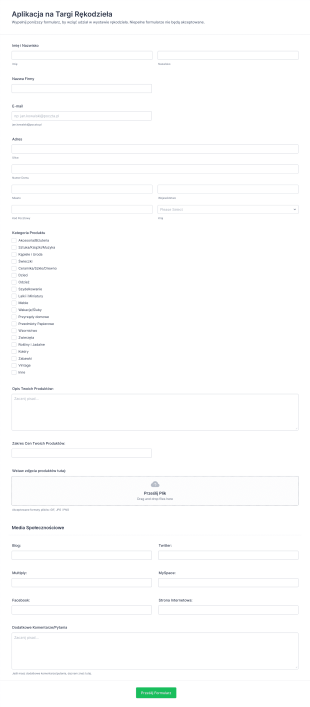 Formularz Aplikacji Na Targi Rękodzieła Form Template