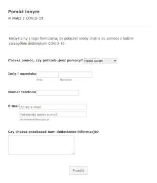 Formularz Aplikacji Na Wolontariat COVID 19
