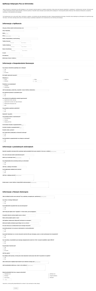 Formularz Aplikacji O Adopcję Psa Ze Schroniska Form Template