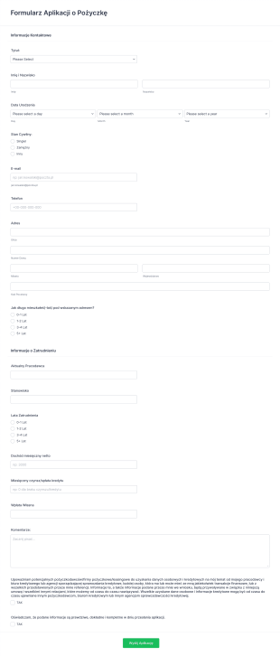 Formularz Aplikacji O Pożyczkę Form Template