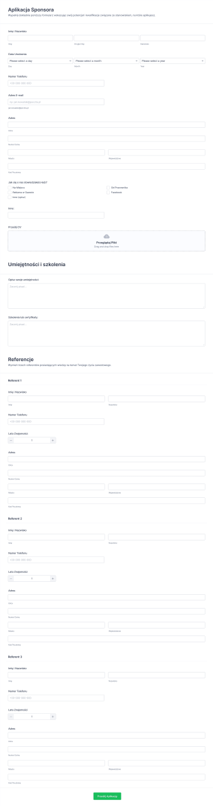 Formularz Aplikacji Sponsora Form Template