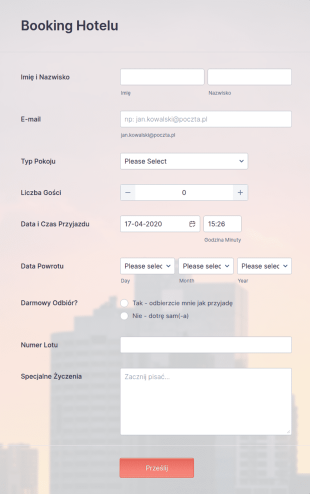 Formularz Bookingu Hotelu